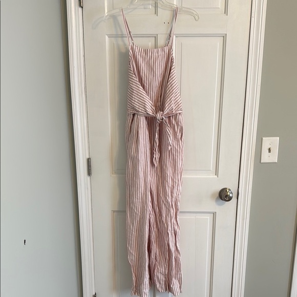 Sold out! Madewell Striped Linen Jumpsuit in Cream and Pink - Picture 4 of 6